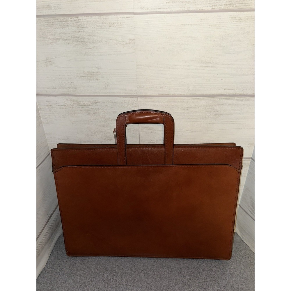 Vtg Sears Genuine Leather Briefcase , Document , Portfolio ,retractable Handle
